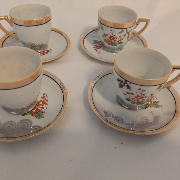 Chikaramachi Hand Painted Made in Japan Set Of 4 Cup and Saucer Vintage - Picture 8 of 10